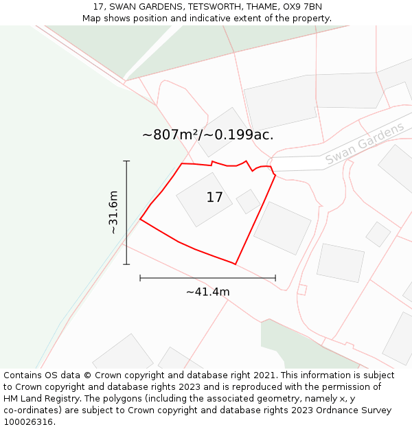 17, SWAN GARDENS, TETSWORTH, THAME, OX9 7BN: Plot and title map