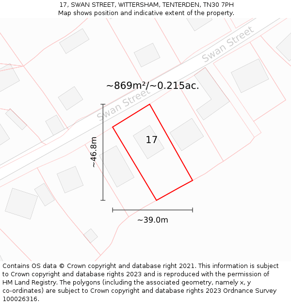 17, SWAN STREET, WITTERSHAM, TENTERDEN, TN30 7PH: Plot and title map