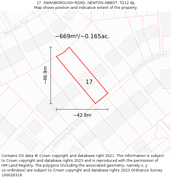 17, SWANBOROUGH ROAD, NEWTON ABBOT, TQ12 4JL: Plot and title map