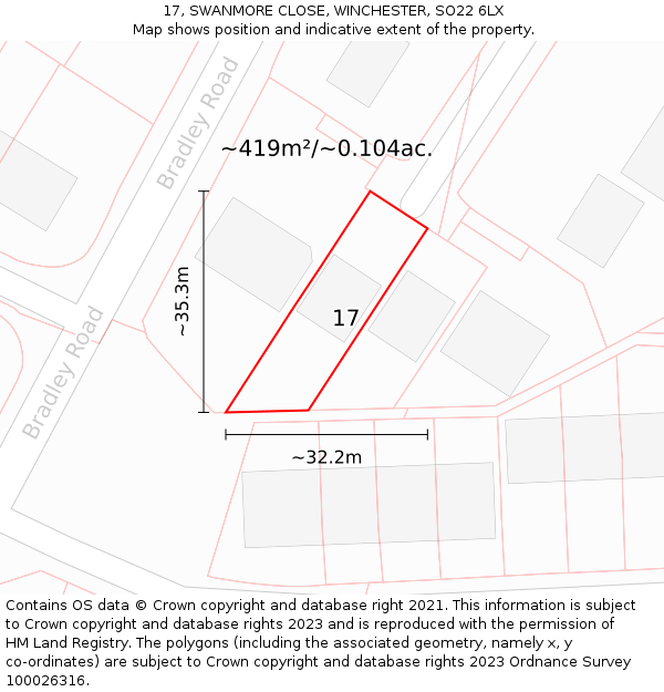 17, SWANMORE CLOSE, WINCHESTER, SO22 6LX: Plot and title map