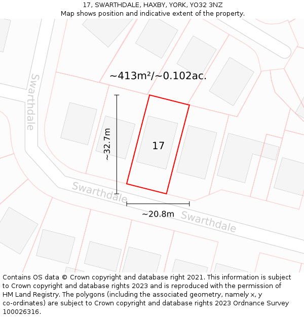 17, SWARTHDALE, HAXBY, YORK, YO32 3NZ: Plot and title map