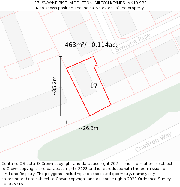 17, SWAYNE RISE, MIDDLETON, MILTON KEYNES, MK10 9BE: Plot and title map