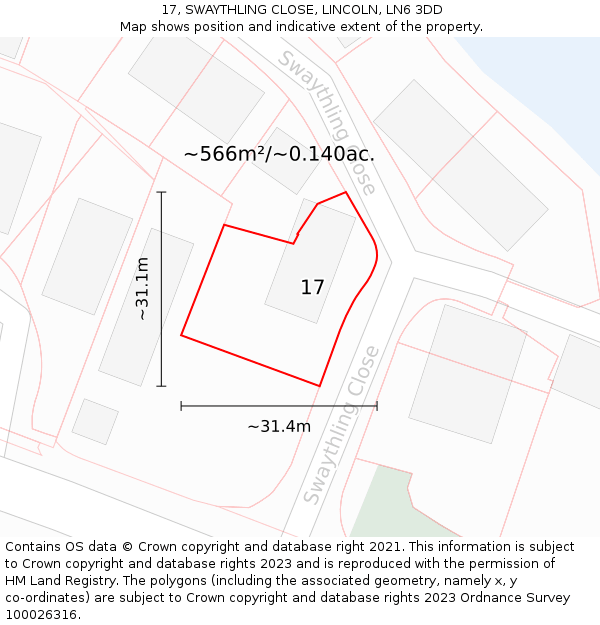 17, SWAYTHLING CLOSE, LINCOLN, LN6 3DD: Plot and title map