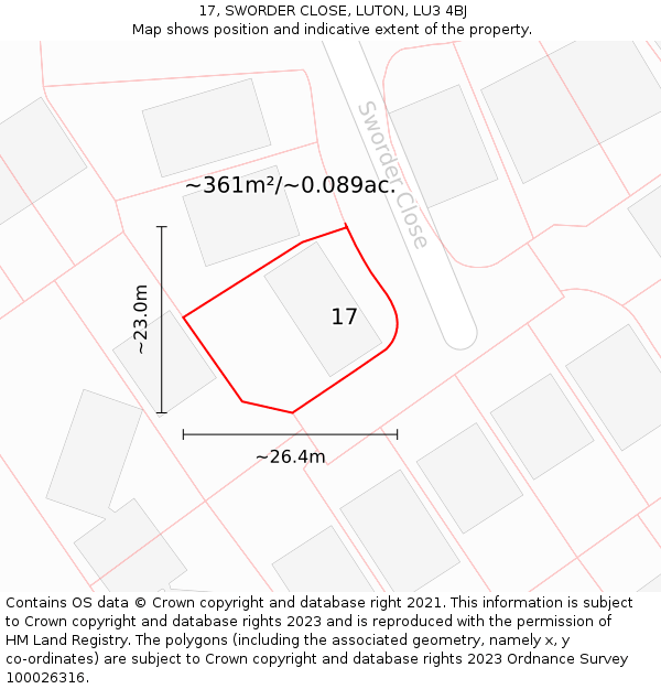 17, SWORDER CLOSE, LUTON, LU3 4BJ: Plot and title map