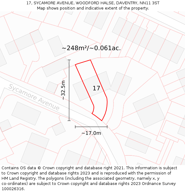 17, SYCAMORE AVENUE, WOODFORD HALSE, DAVENTRY, NN11 3ST: Plot and title map