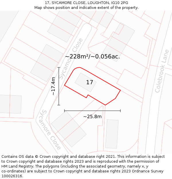 17, SYCAMORE CLOSE, LOUGHTON, IG10 2PG: Plot and title map
