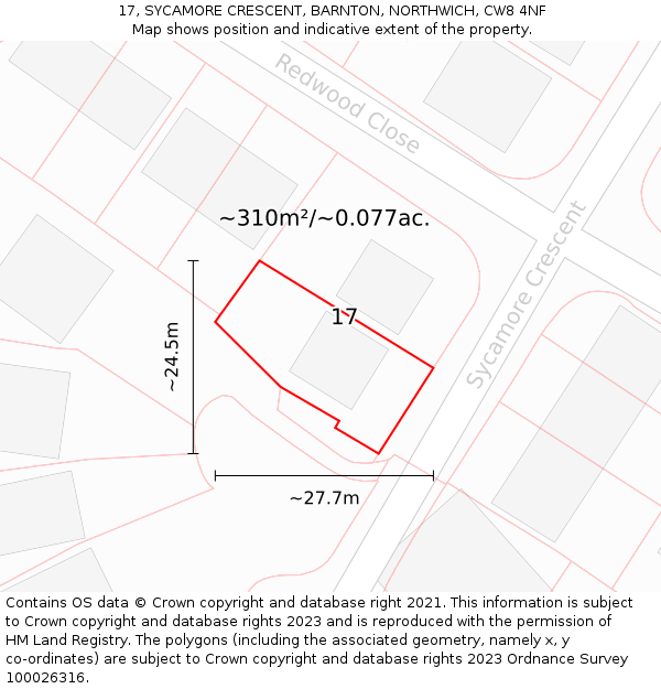 17, SYCAMORE CRESCENT, BARNTON, NORTHWICH, CW8 4NF: Plot and title map