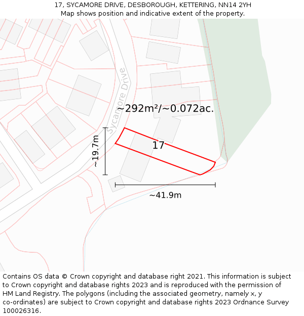 17, SYCAMORE DRIVE, DESBOROUGH, KETTERING, NN14 2YH: Plot and title map