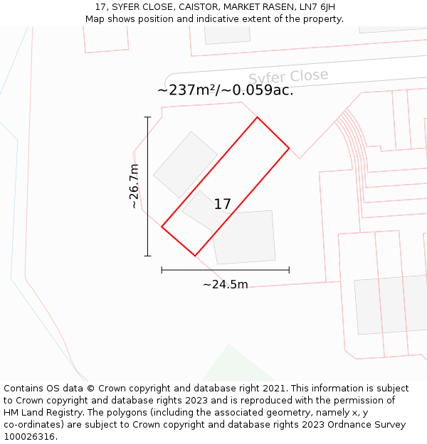 17, SYFER CLOSE, CAISTOR, MARKET RASEN, LN7 6JH: Plot and title map