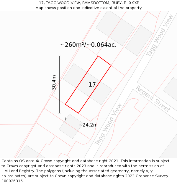 17, TAGG WOOD VIEW, RAMSBOTTOM, BURY, BL0 9XP: Plot and title map