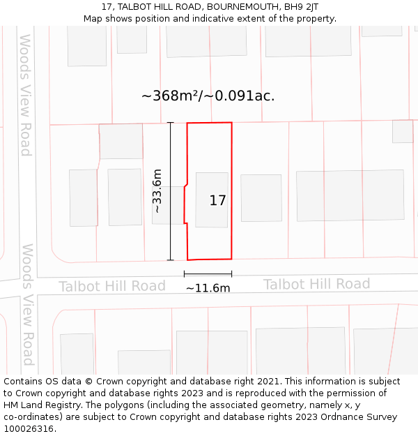 17, TALBOT HILL ROAD, BOURNEMOUTH, BH9 2JT: Plot and title map