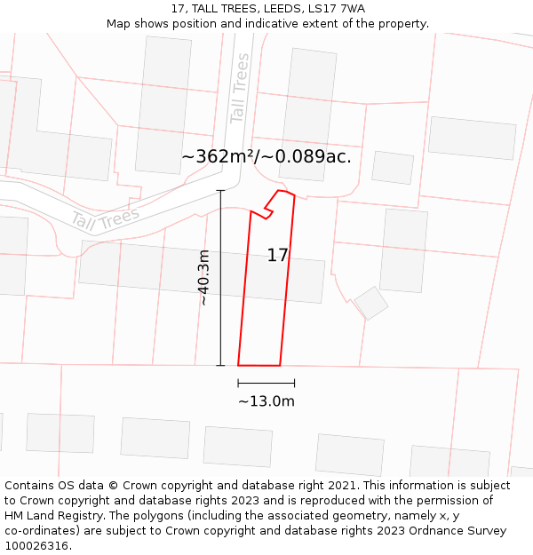 17, TALL TREES, LEEDS, LS17 7WA: Plot and title map