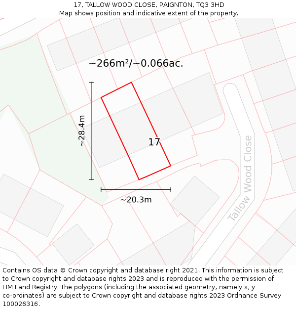 17, TALLOW WOOD CLOSE, PAIGNTON, TQ3 3HD: Plot and title map
