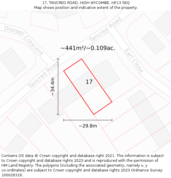 17, TANCRED ROAD, HIGH WYCOMBE, HP13 5EQ: Plot and title map