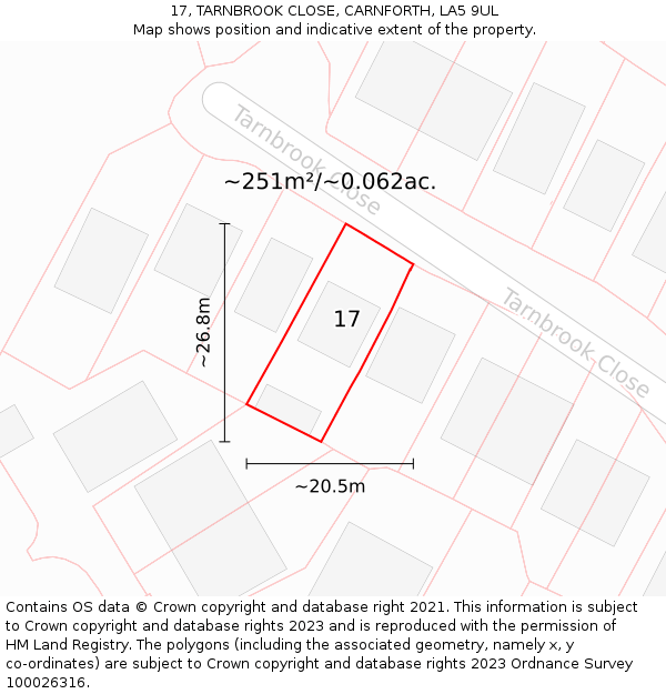 17, TARNBROOK CLOSE, CARNFORTH, LA5 9UL: Plot and title map