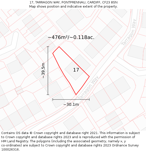17, TARRAGON WAY, PONTPRENNAU, CARDIFF, CF23 8SN: Plot and title map