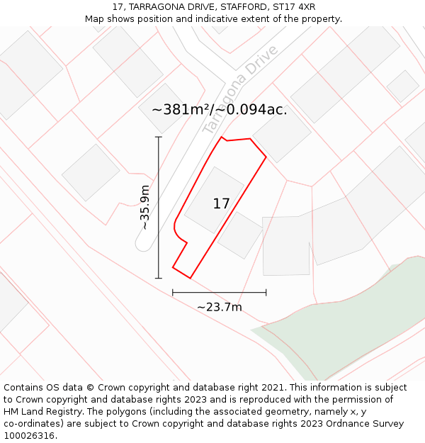 17, TARRAGONA DRIVE, STAFFORD, ST17 4XR: Plot and title map