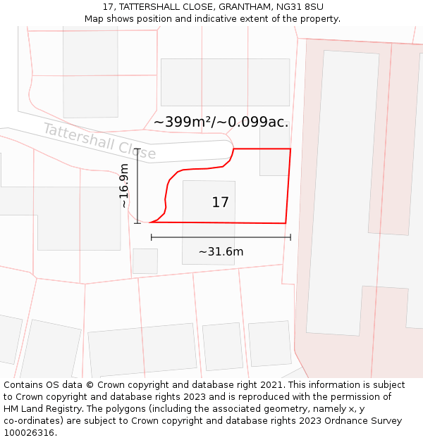 17, TATTERSHALL CLOSE, GRANTHAM, NG31 8SU: Plot and title map