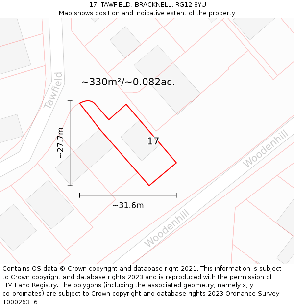 17, TAWFIELD, BRACKNELL, RG12 8YU: Plot and title map