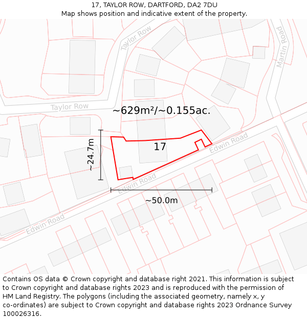 17, TAYLOR ROW, DARTFORD, DA2 7DU: Plot and title map
