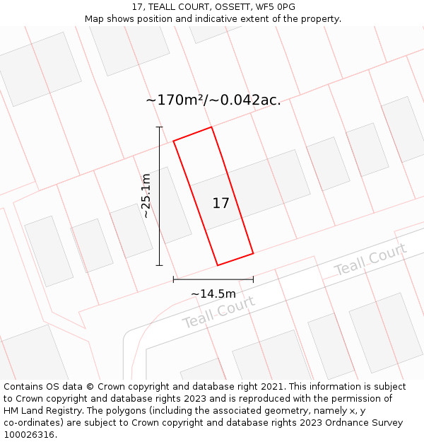 17, TEALL COURT, OSSETT, WF5 0PG: Plot and title map