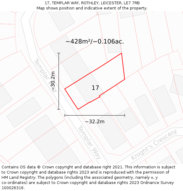 17, TEMPLAR WAY, ROTHLEY, LEICESTER, LE7 7RB: Plot and title map