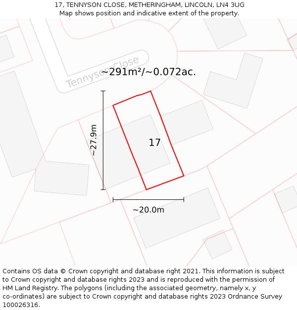 17, TENNYSON CLOSE, METHERINGHAM, LINCOLN, LN4 3UG: Plot and title map