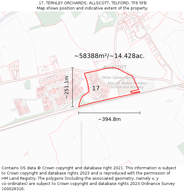 17, TERNLEY ORCHARDS, ALLSCOTT, TELFORD, TF6 5FB: Plot and title map