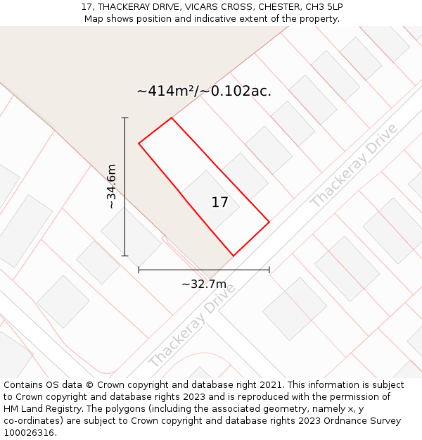 17, THACKERAY DRIVE, VICARS CROSS, CHESTER, CH3 5LP: Plot and title map