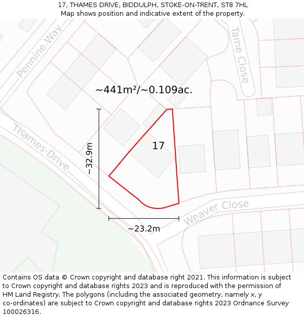 17, THAMES DRIVE, BIDDULPH, STOKE-ON-TRENT, ST8 7HL: Plot and title map