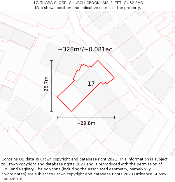 17, THAPA CLOSE, CHURCH CROOKHAM, FLEET, GU52 8AS: Plot and title map