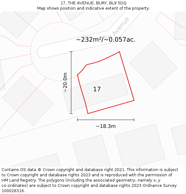 17, THE AVENUE, BURY, BL9 5DQ: Plot and title map