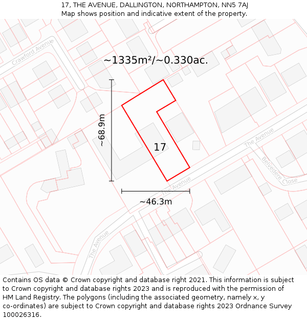 17, THE AVENUE, DALLINGTON, NORTHAMPTON, NN5 7AJ: Plot and title map