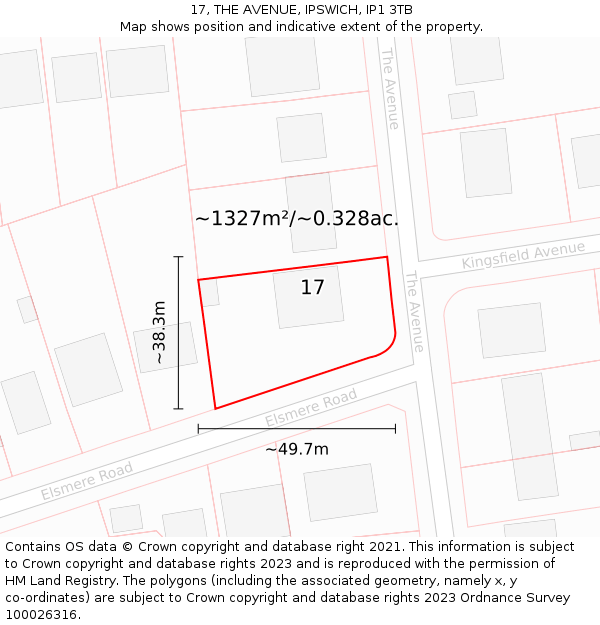 17, THE AVENUE, IPSWICH, IP1 3TB: Plot and title map
