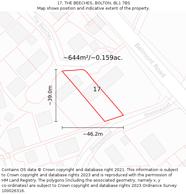 17, THE BEECHES, BOLTON, BL1 7BS: Plot and title map