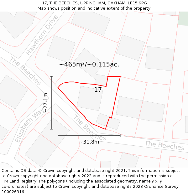 17, THE BEECHES, UPPINGHAM, OAKHAM, LE15 9PG: Plot and title map