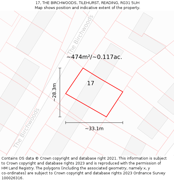 17, THE BIRCHWOODS, TILEHURST, READING, RG31 5UH: Plot and title map