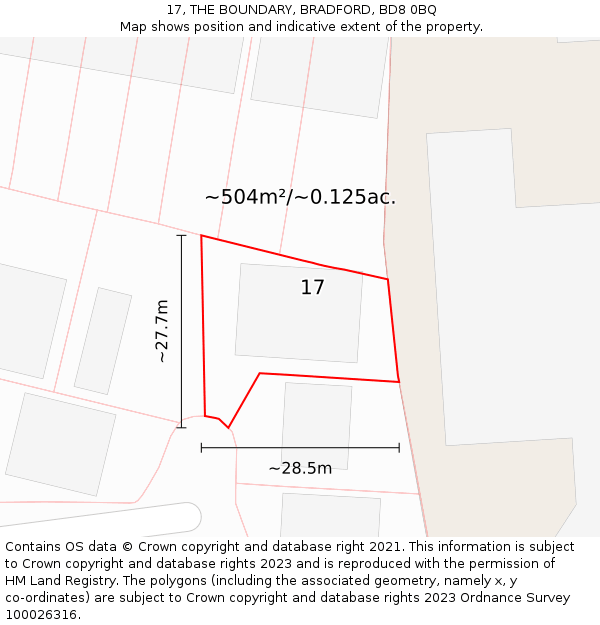 17, THE BOUNDARY, BRADFORD, BD8 0BQ: Plot and title map
