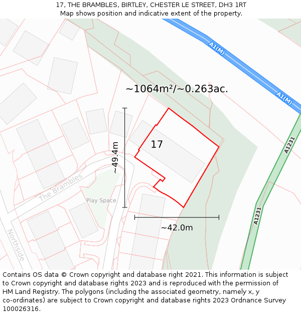 17, THE BRAMBLES, BIRTLEY, CHESTER LE STREET, DH3 1RT: Plot and title map