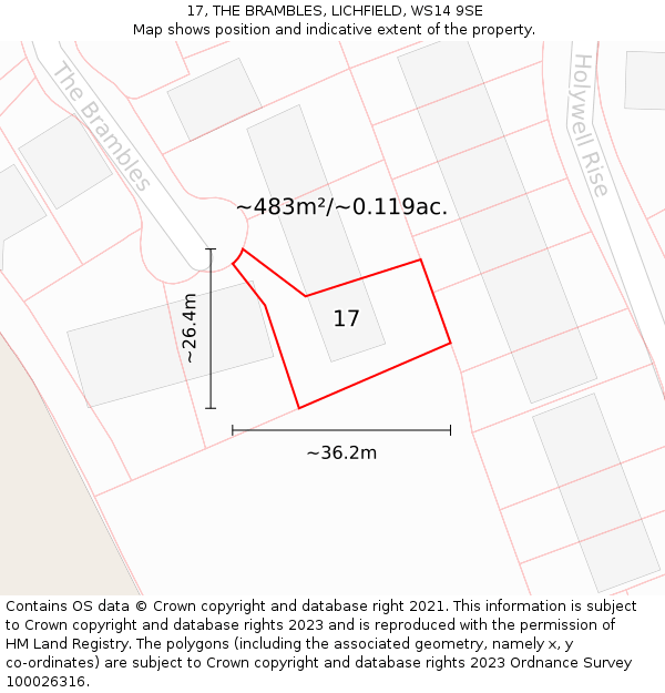 17, THE BRAMBLES, LICHFIELD, WS14 9SE: Plot and title map