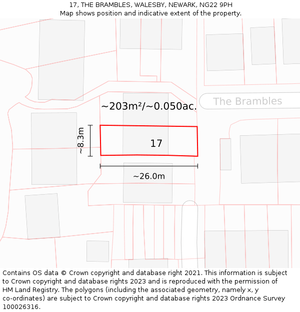 17, THE BRAMBLES, WALESBY, NEWARK, NG22 9PH: Plot and title map