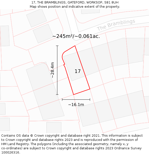 17, THE BRAMBLINGS, GATEFORD, WORKSOP, S81 8UH: Plot and title map
