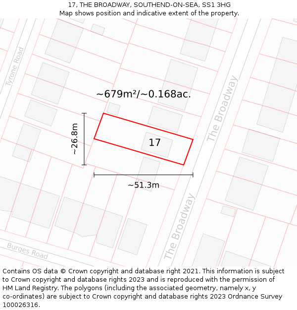 17, THE BROADWAY, SOUTHEND-ON-SEA, SS1 3HG: Plot and title map