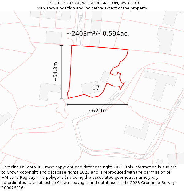 17, THE BURROW, WOLVERHAMPTON, WV3 9DD: Plot and title map