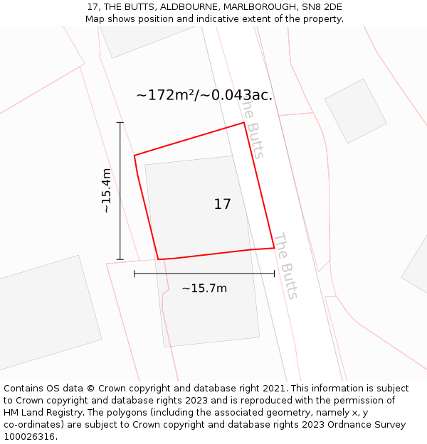 17, THE BUTTS, ALDBOURNE, MARLBOROUGH, SN8 2DE: Plot and title map