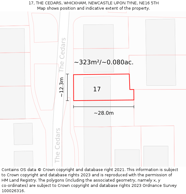 17, THE CEDARS, WHICKHAM, NEWCASTLE UPON TYNE, NE16 5TH: Plot and title map