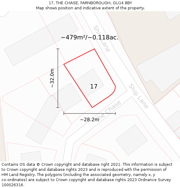 17, THE CHASE, FARNBOROUGH, GU14 8BY: Plot and title map