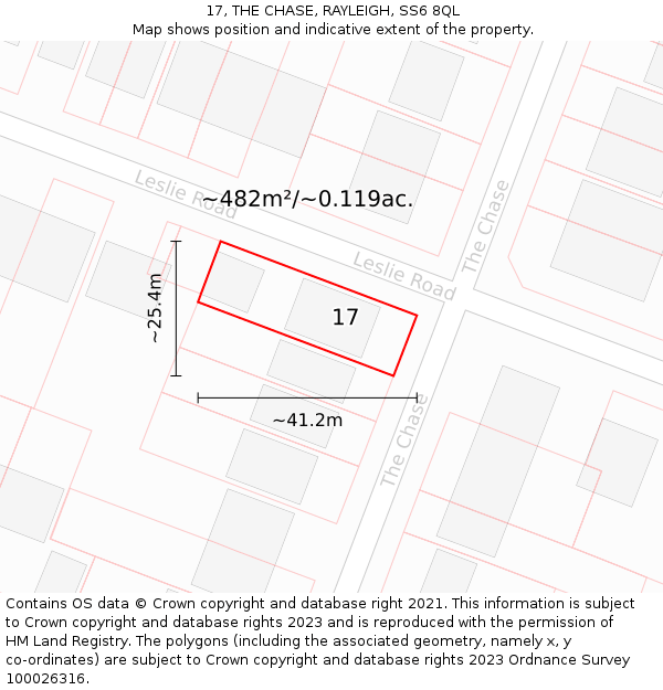 17, THE CHASE, RAYLEIGH, SS6 8QL: Plot and title map