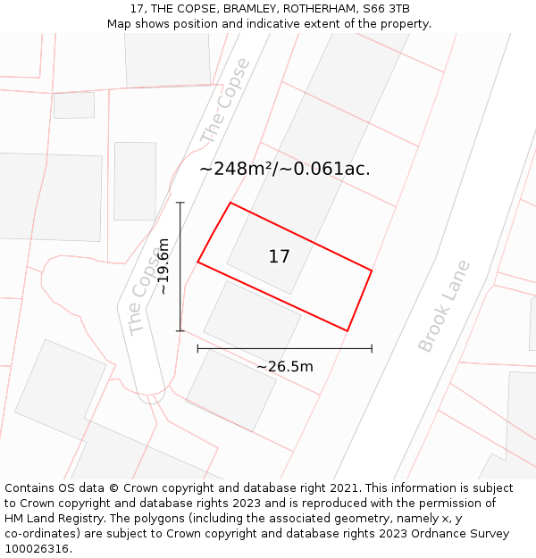 17, THE COPSE, BRAMLEY, ROTHERHAM, S66 3TB: Plot and title map