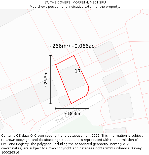 17, THE COVERS, MORPETH, NE61 2RU: Plot and title map